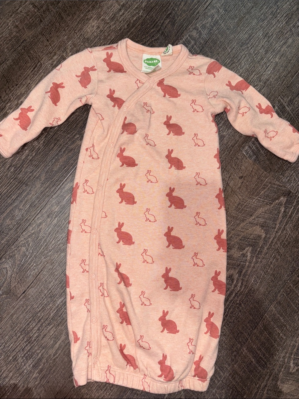 Pink Bunny Snap-Front Baby Gown
